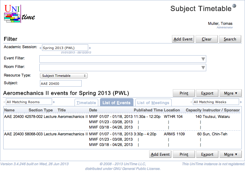 Subject Timetable