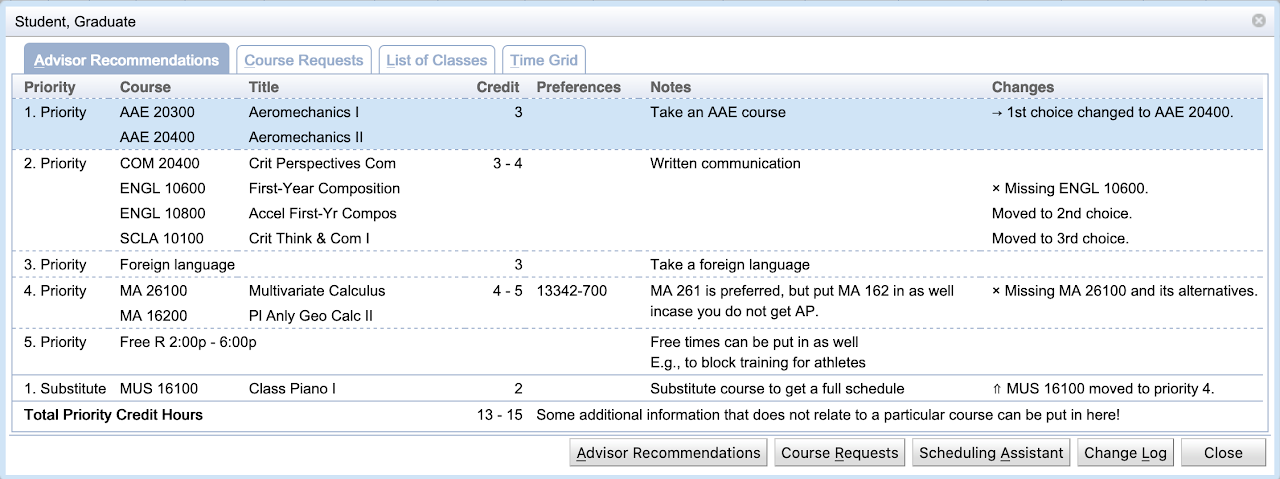 Advisor Course Recommendations