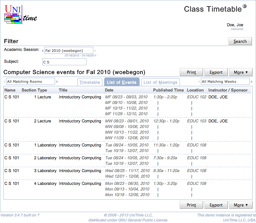 Class Timetable