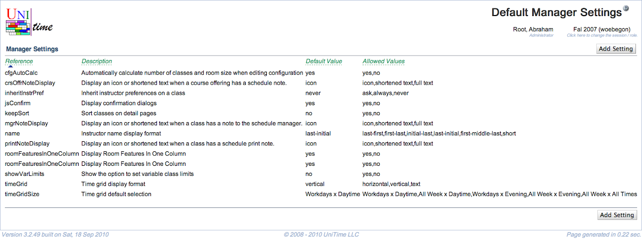 Default Manager Settings