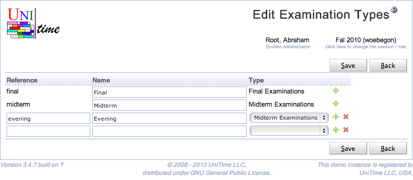 Edit Examination Types