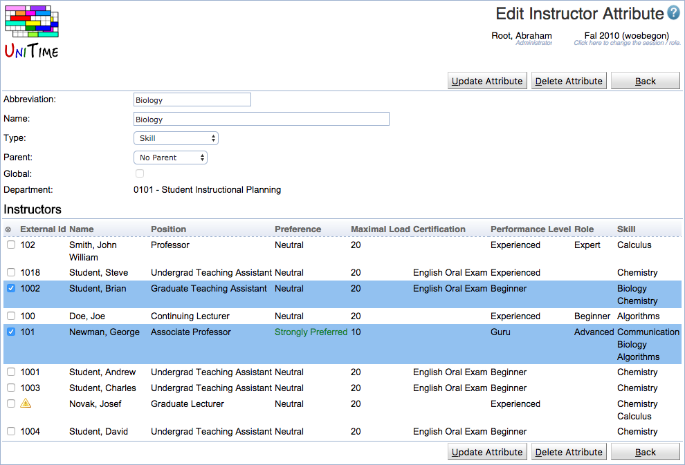 Edit Instructor Attribute