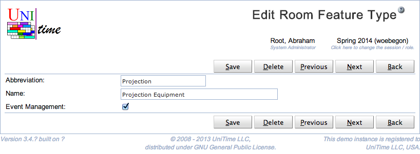 Edit Room Feature Type