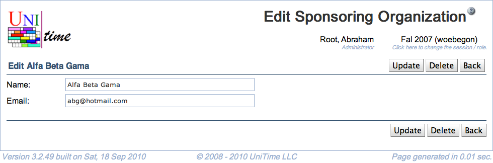 Edit Sponsoring Organization