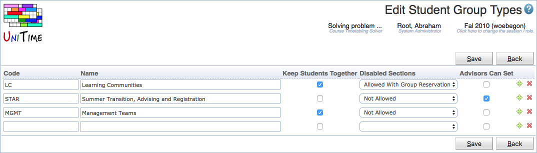 Edit Student Group Types