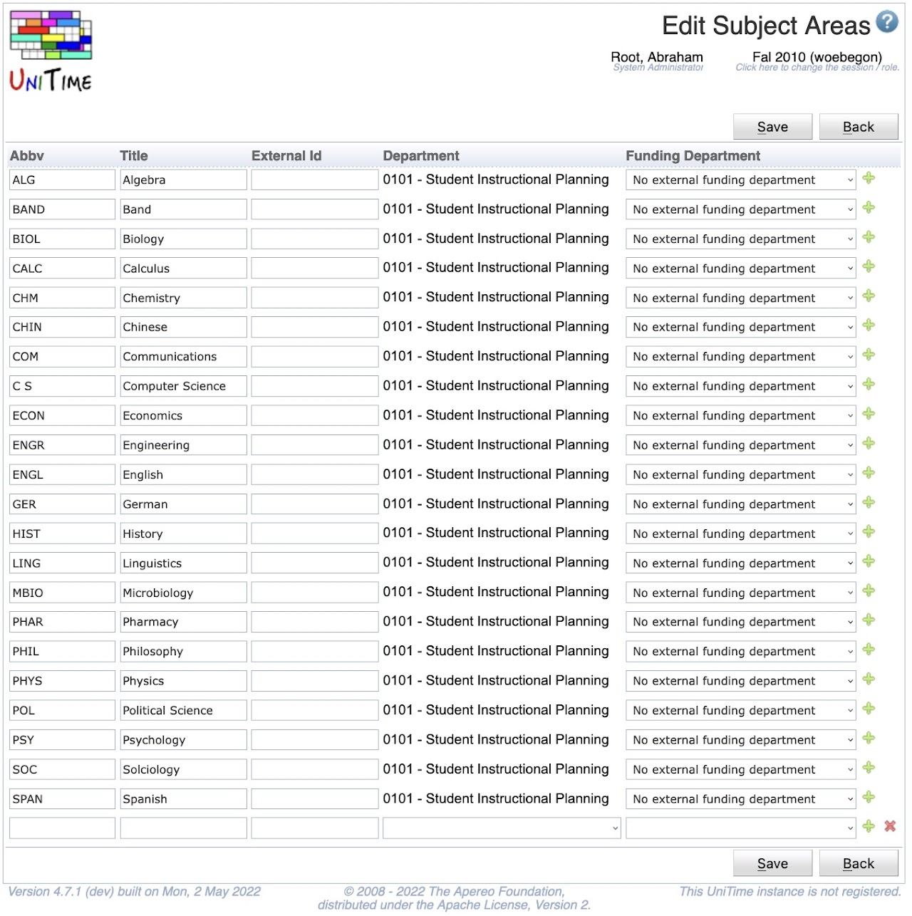 Edit Subject Areas