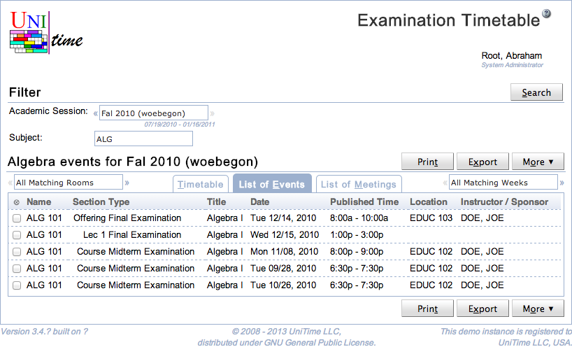 Exam Timetable