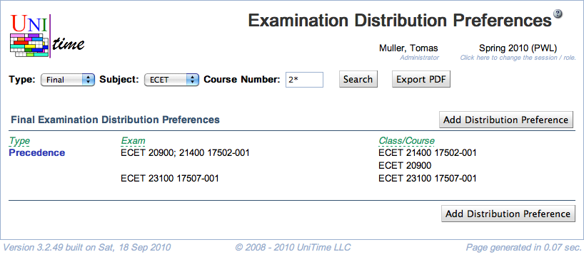 Examination Distribution Preferences