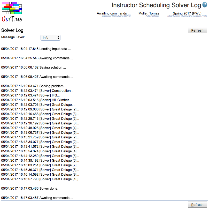 Instructor Scheduling Solver Log