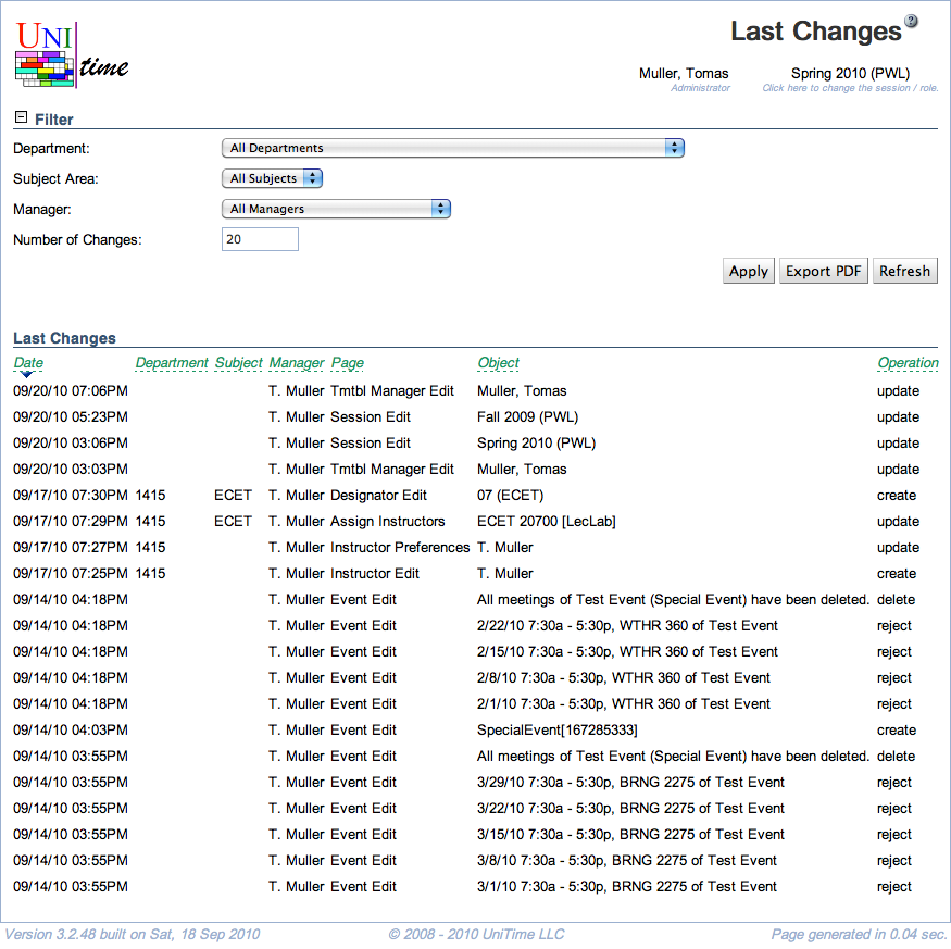 Last Changes