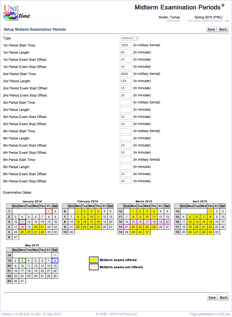 Setup Examination Periods