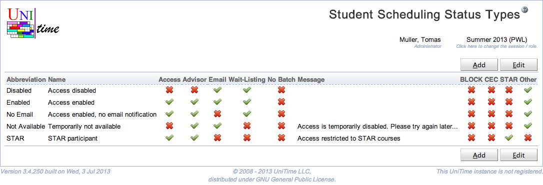 Student Scheduling Status Types