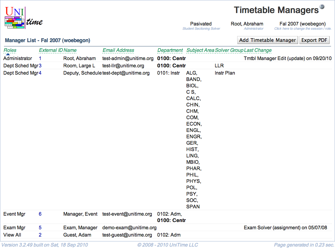 Timetable Managers