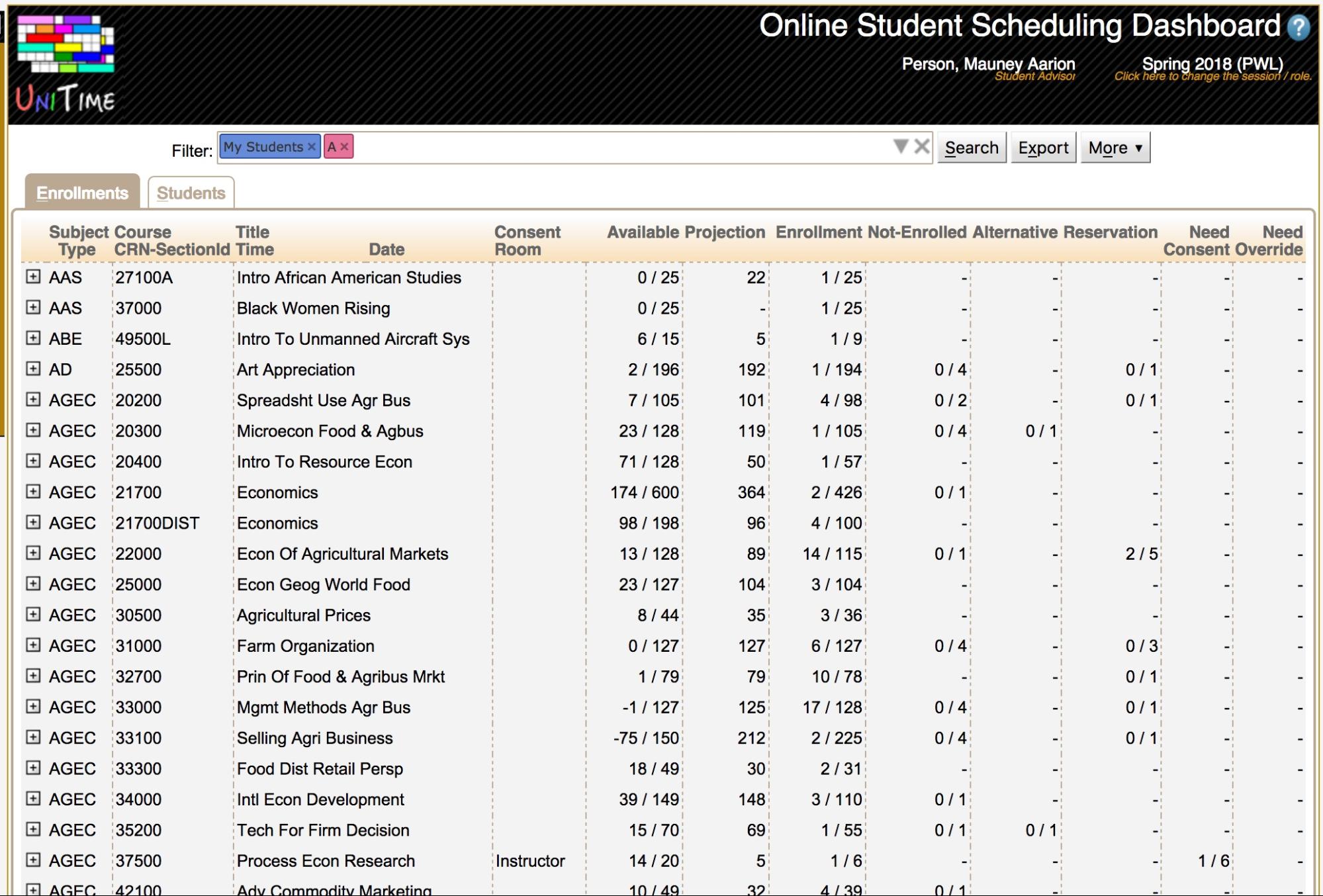 Student Scheduling Dashboard Manual